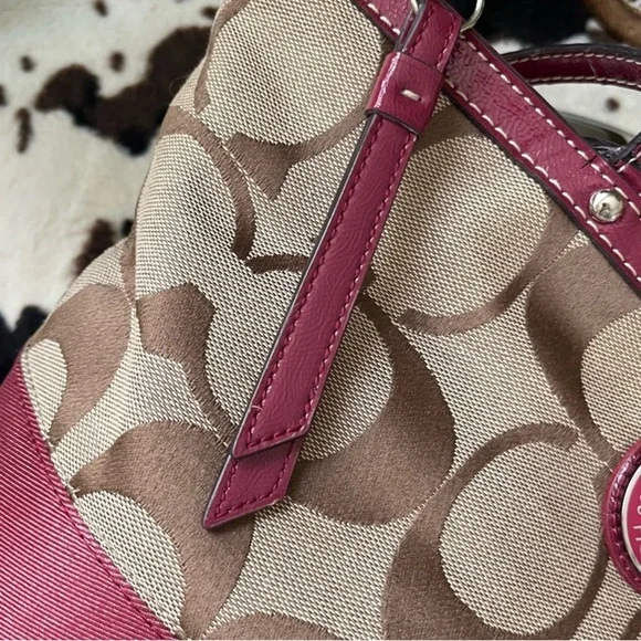 Coach Signature Canvas Shoulder Bag - Brown and Red - Picture 8 of 15
